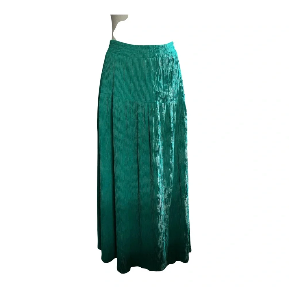 Chaus Women Plus Size Teal Crinkled Boho Cottage Core Coastal Maxi Skirt 1X